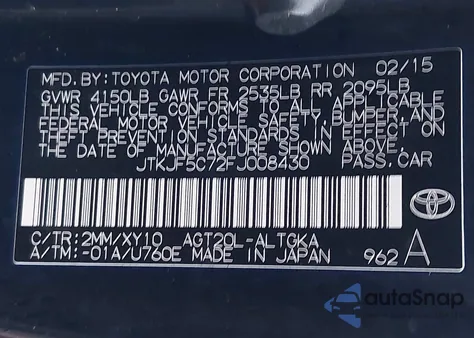 2015 Scion Tc Release Series 9.0 from USA, damaged, VIN JTKJF5C72FJ008430